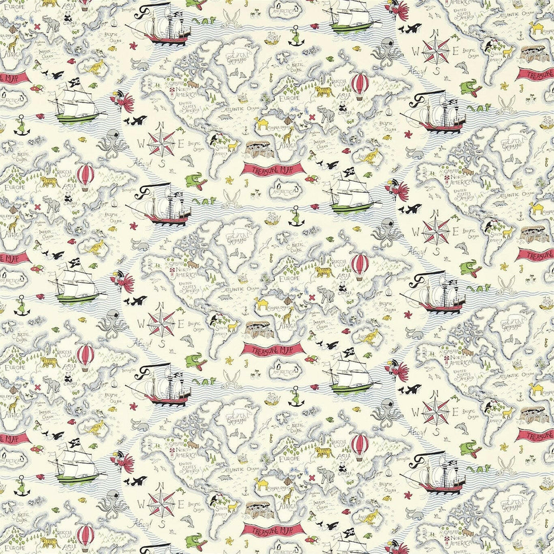 Sanderson - Treasure Map - Vanilla - Children's Cushion Cover Throw Pillow Designer Home Decor.