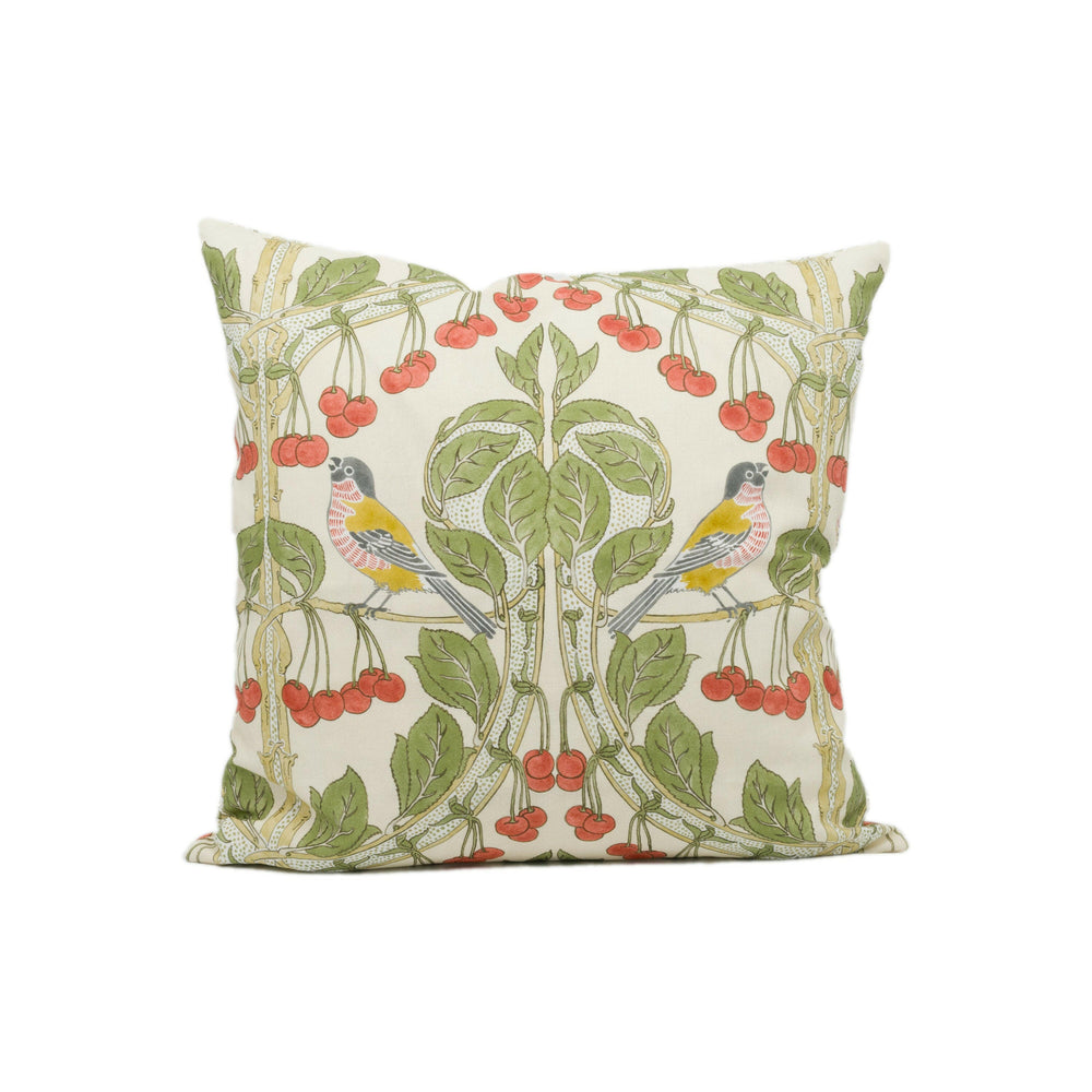 GP and J Baker - Birds & Cherries - Red / Green - Charming Floral Bird Designer Cushion Cover  - Luxury Throw Pillow - Handmade Home Décor.