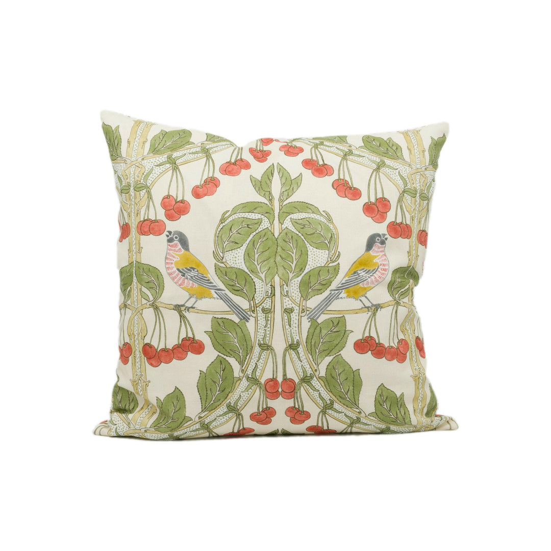 GP and J Baker - Birds & Cherries - Red / Green - Charming Floral Bird Designer Cushion Cover  - Luxury Throw Pillow - Handmade Home Décor.