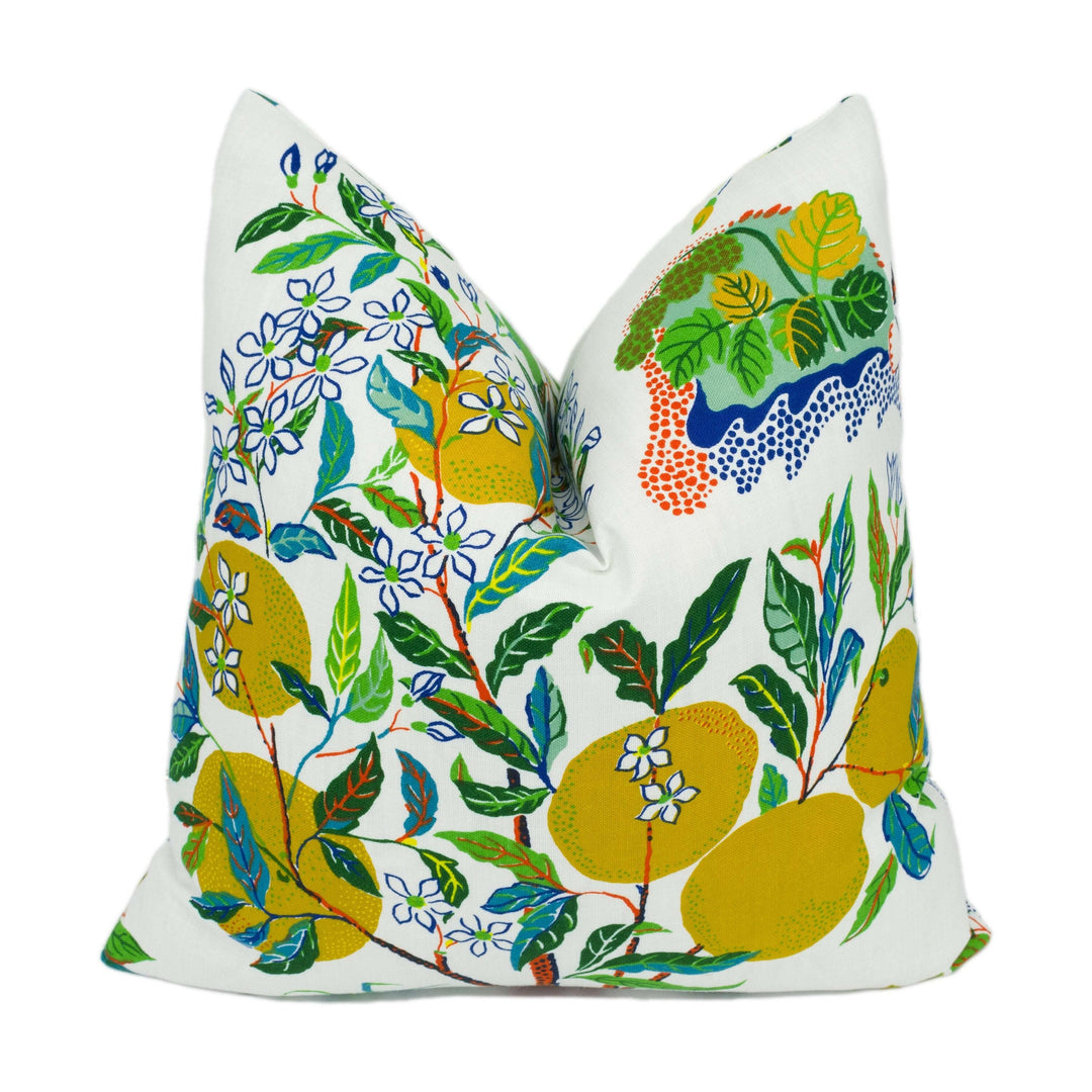 Schumacher - Citrus Garden - Primary - Whimsical Fruit Trees - Designer Cushion Cover - Handmade Throw Pillow Luxury Decor.