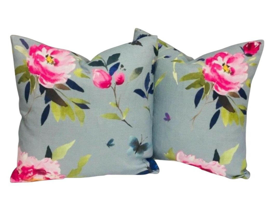 Bluebellgray - Teal Butterfly - Stunning Floral Butterfly Designer Cushion Cover - Luxury Throw Pillow - Handmade Home Decor.