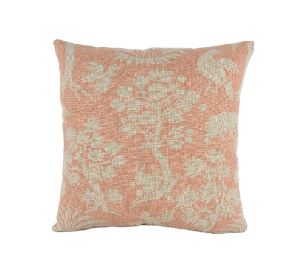 Schumacher - Woodland Silhouette - Blush - Charming Flora & Fauna Designer Cushion Cover - Handmade Throw Pillow - Luxury Home Pillow.