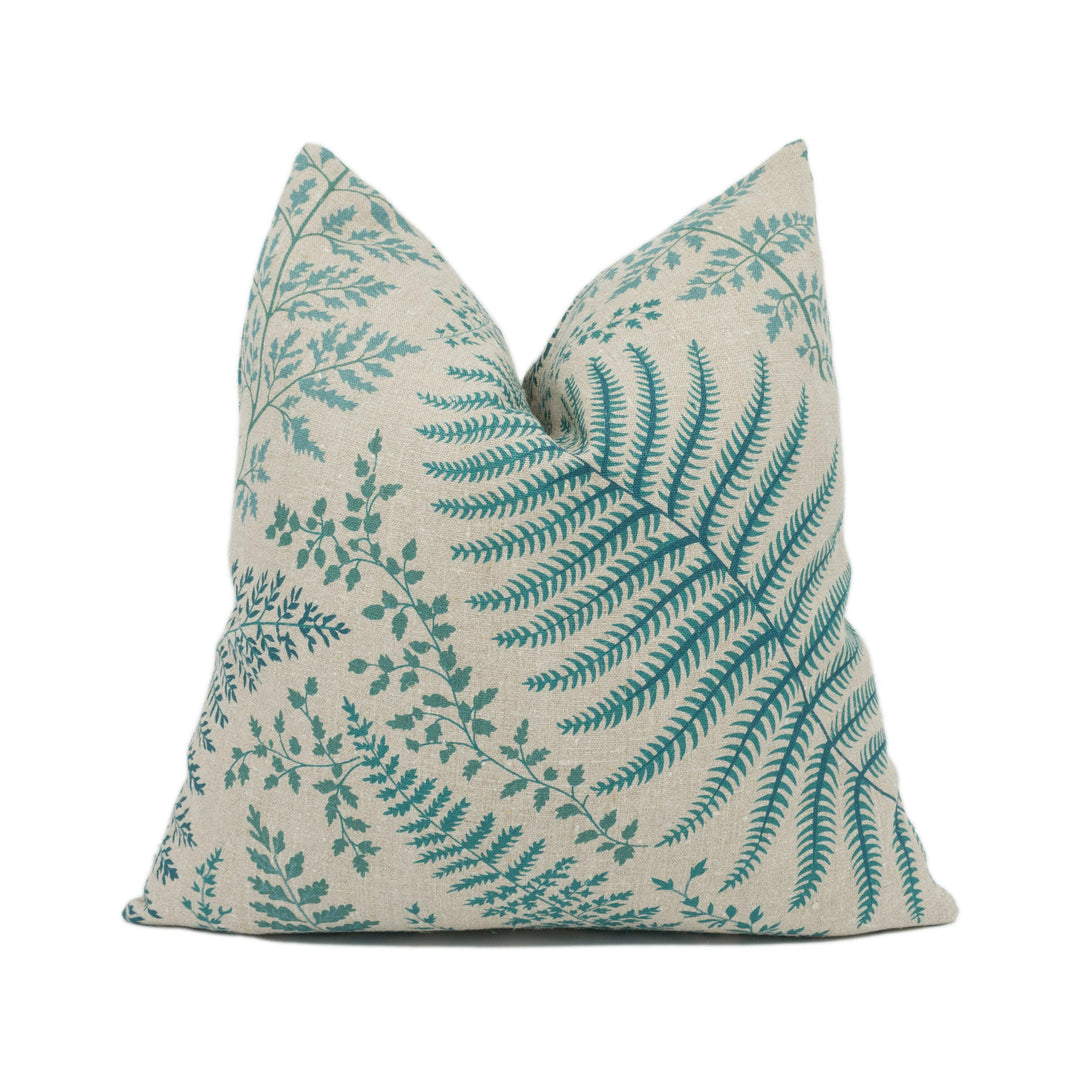 Chivasso - Botanical Garden - Teal - Lush Fern Rustic Flora Cushion Cover - Handmade Throw Pillow - Designer Home Décor.