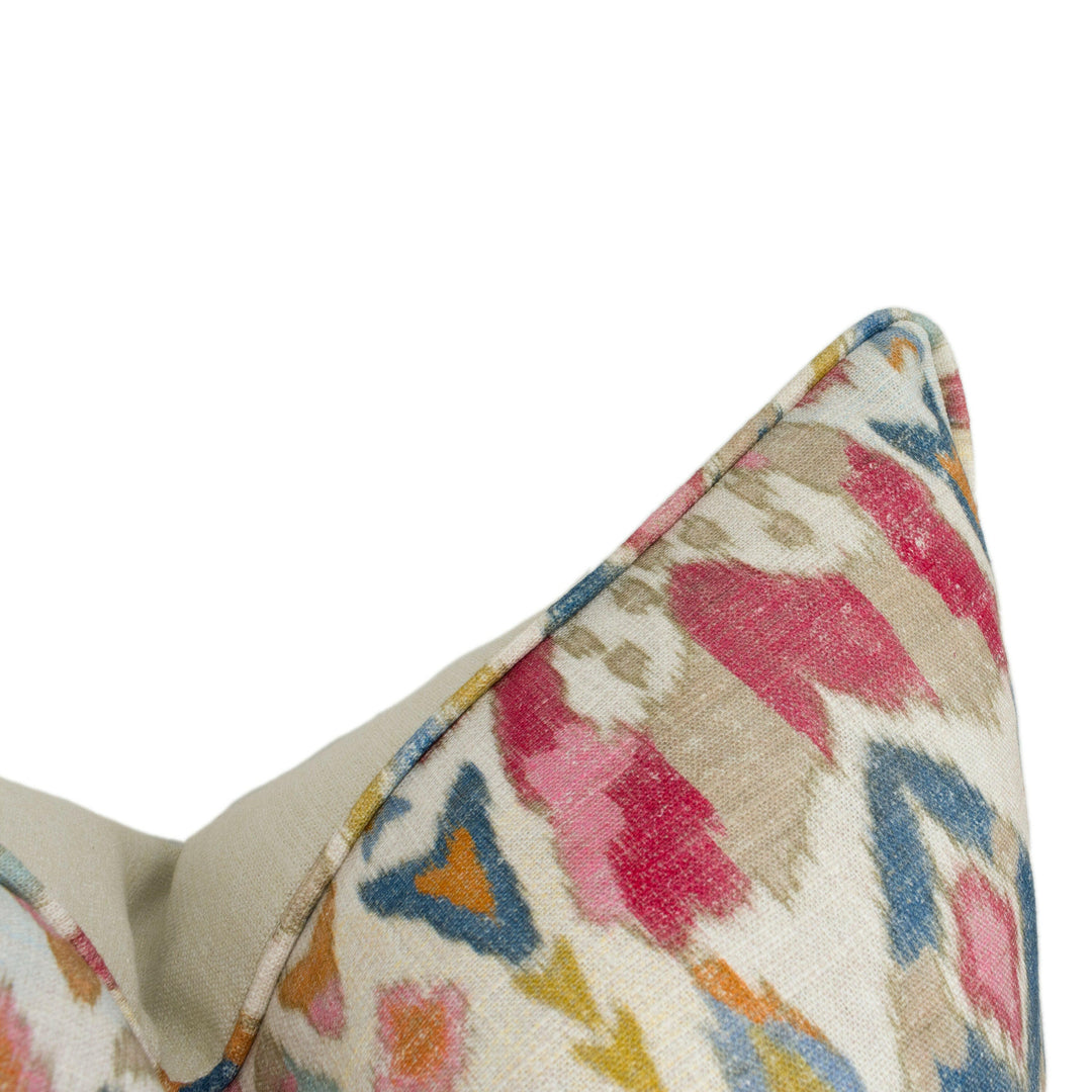 Jane Churchill - Jaru - Red / Multi - Exuberant Antique Ikat Designer Cushion Cover -Handmade Throw Pillow - Luxury Home Décor.