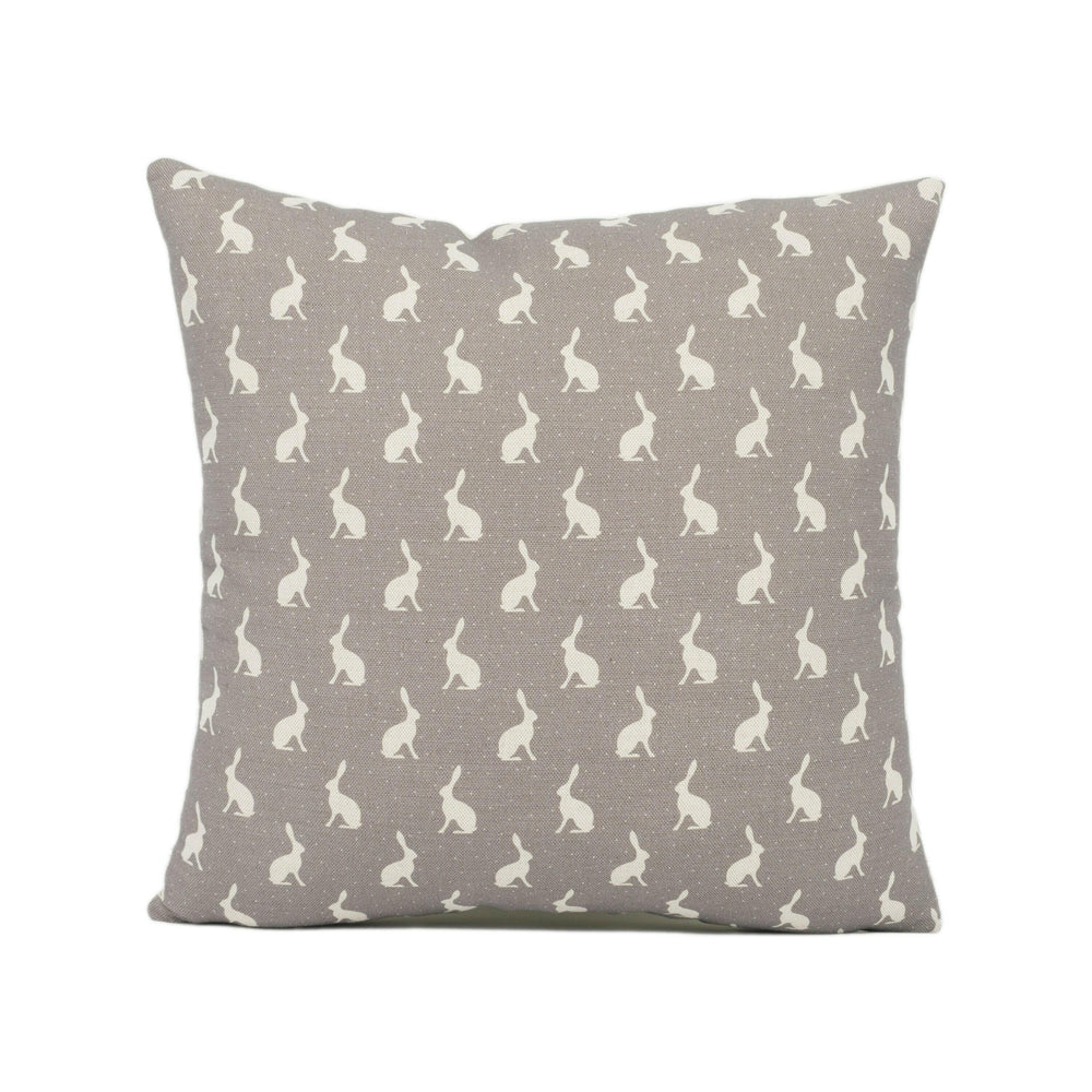 Peony & Sage - Mini Hops - Mud Background on Oatmeal Linen - Fun Bunny Rabbit Cushion Cover - Handmade Throw Pillow - Designer Home Décor.