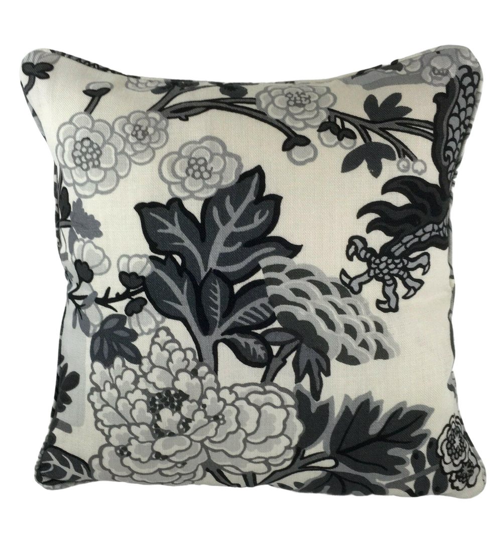 Schumacher - Chiang Mai Dragon - Smoke - Art Deco Chinoiserie Designer Cushion Cover - Handmade Throw Pillow Luxury Home Decor.