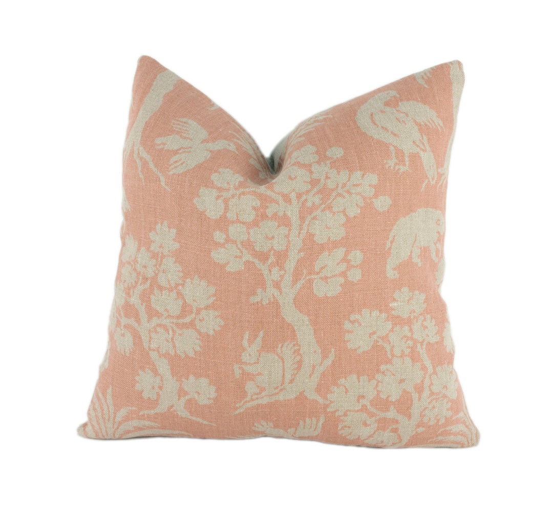 Schumacher - Woodland Silhouette - Blush - Charming Flora & Fauna Designer Cushion Cover - Handmade Throw Pillow - Luxury Home Pillow.