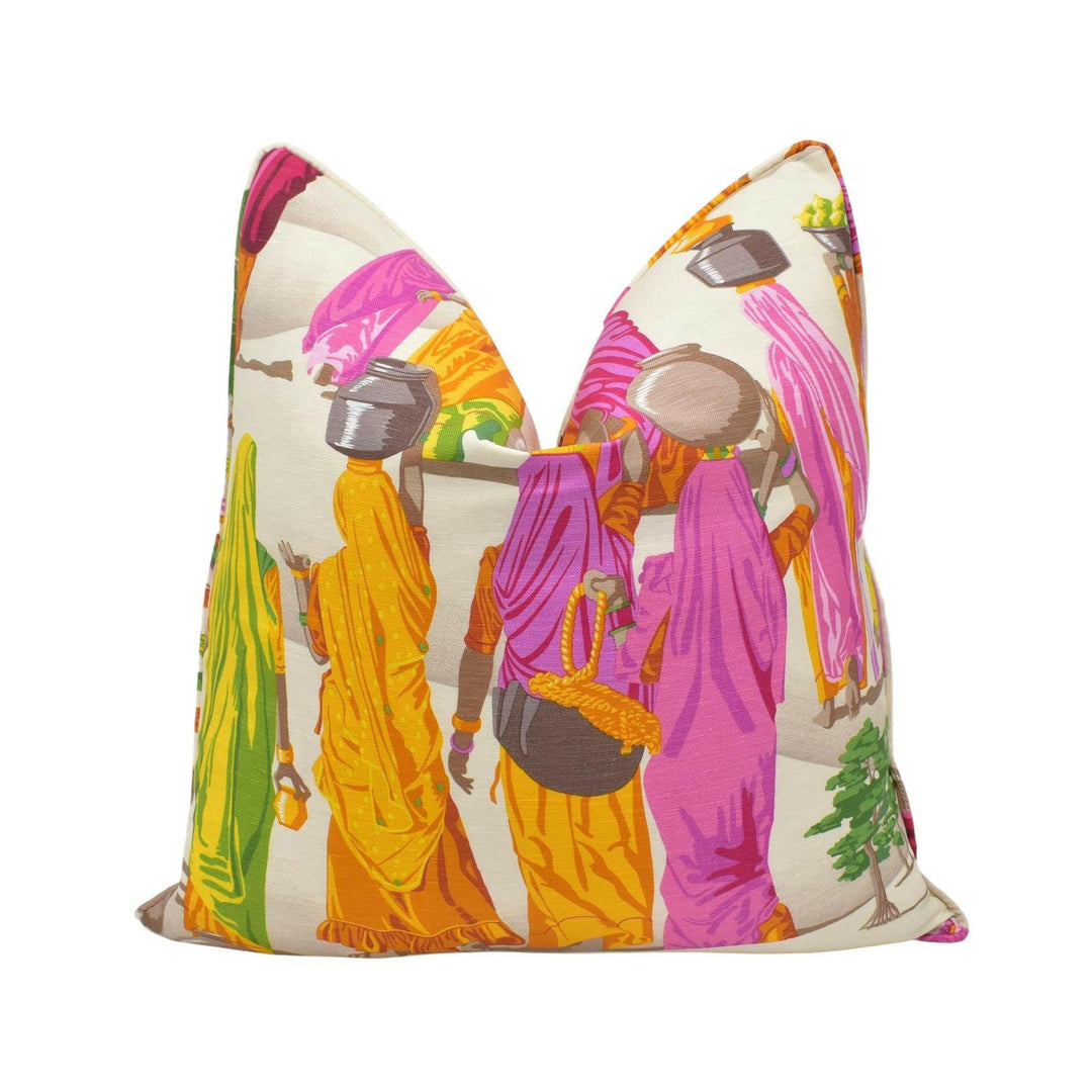 Manuel Canovas - Sari - Fuchsia - Delightful Entrancing Indian Procession Designer Cushion Cover - Luxury Throw Pillow - Handmade Home Decor.