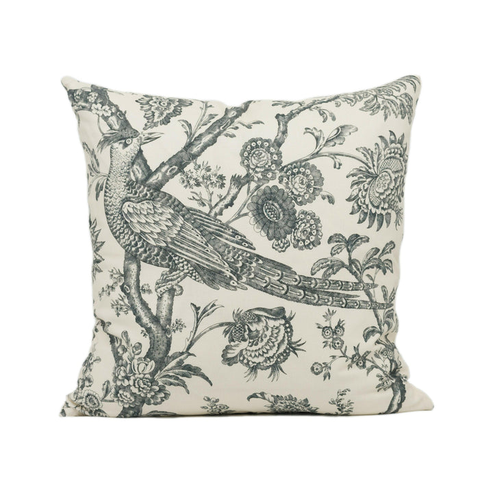 Brunschwig & Fils - Cevennes print - Onyx - Floral Chinoiserie Inspired Bird Cushion Cover - Handmade Throw Pillow - Designer Home Décor.