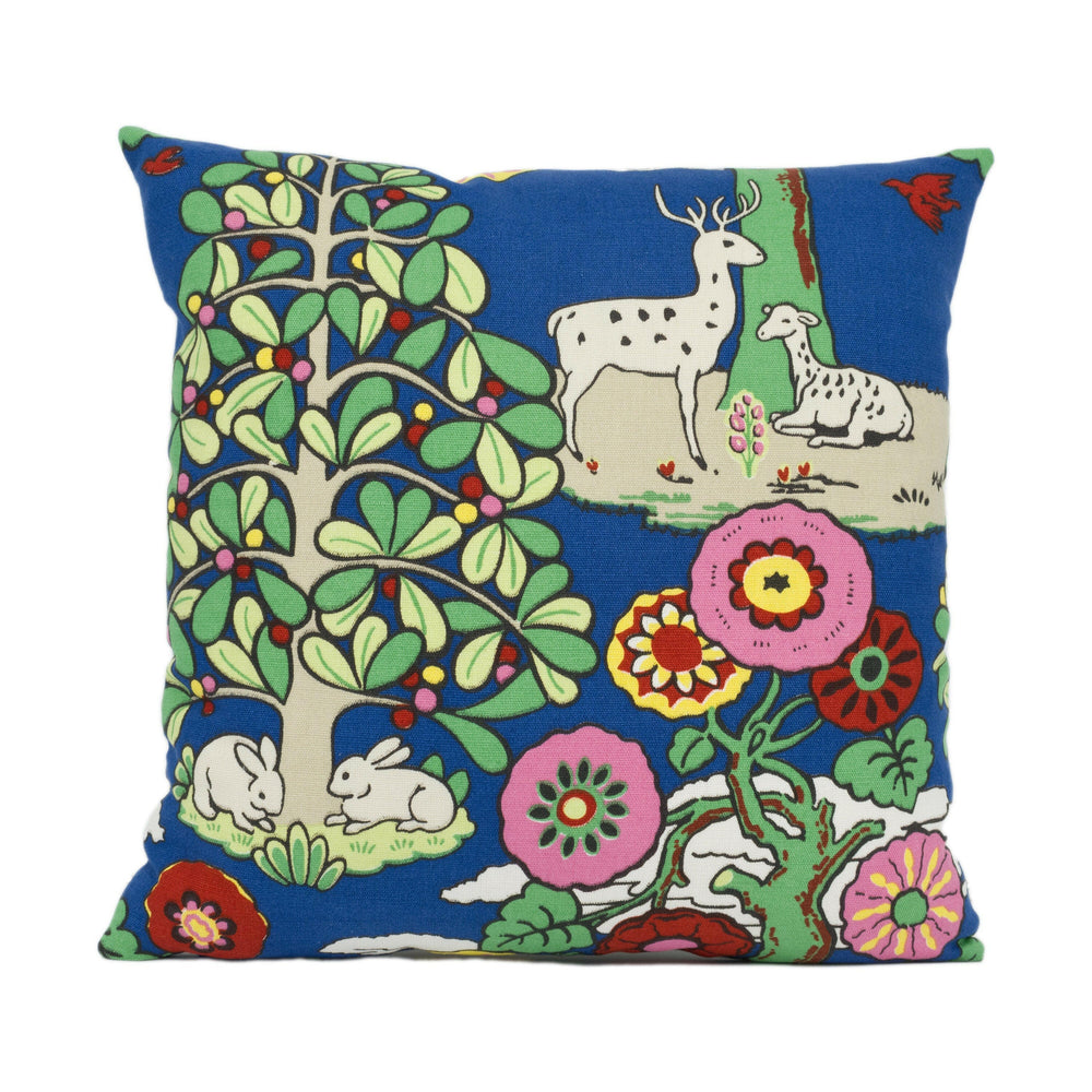 Schumacher - Fantasy Forest - Blue & Multi - Whimsical Vintage-Style Designer Cushion Cover - Luxury Throw Pillow - Handmade Home Decor.