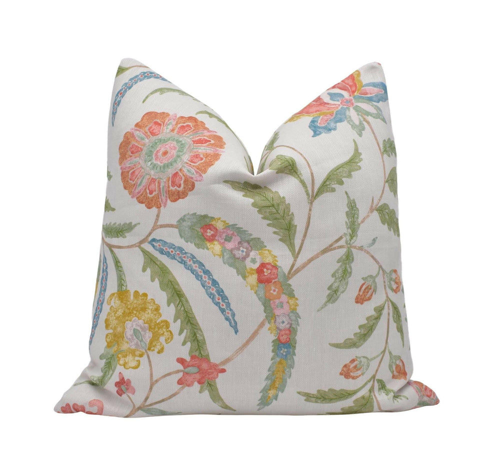Colefax and Fowler - Campion - Pink / Green - Turkish Inspired Floral Cushion Cover - Colourful Islamic Artistic Pillow Cover - Blue Gold.