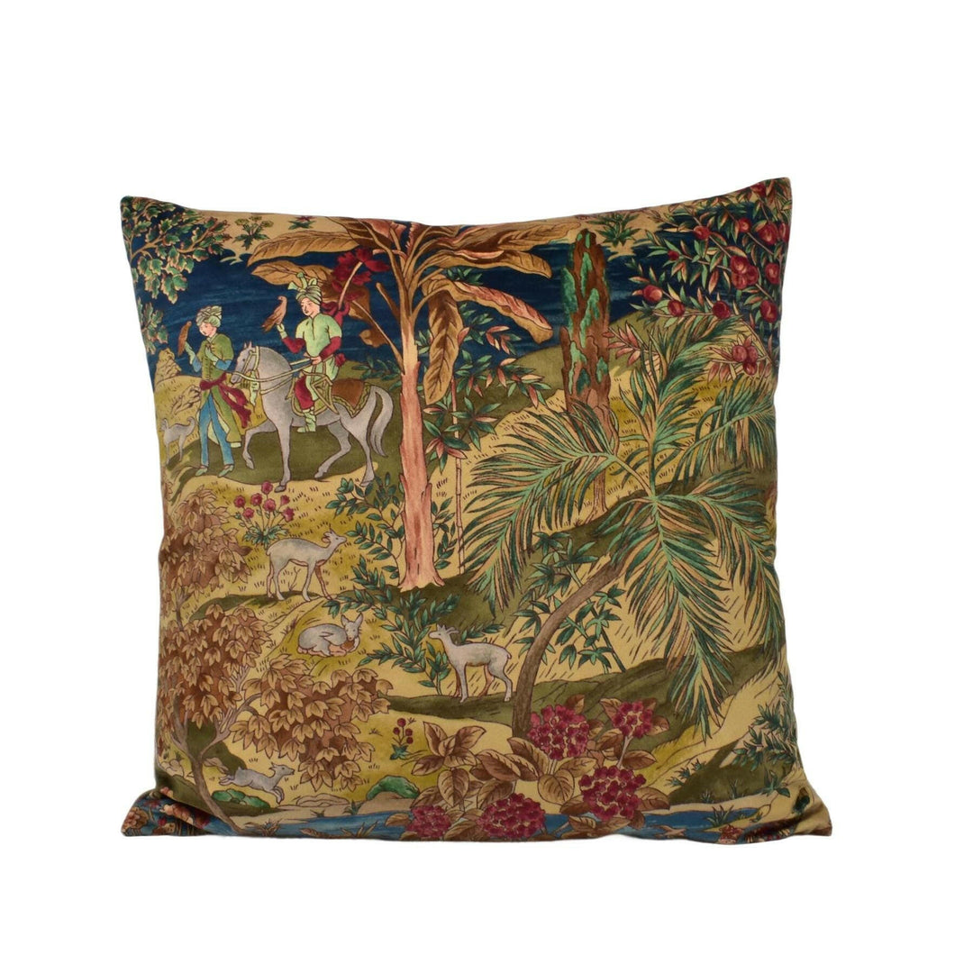 GP & J Baker - Ramayana Velvet - Indigo / Red - Rich Nuanced Indienne Inspired Designer Velvet Cushion Cover - Luxury Handmade Home Decor.