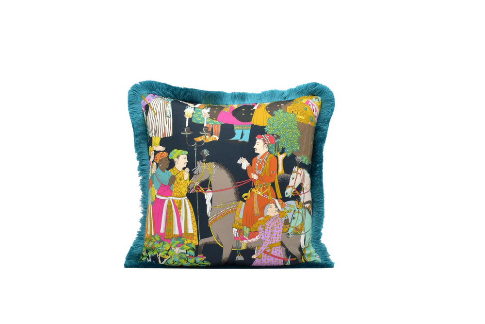 Manuel Canovas - Dara - Noir - Colourful Indian Inspired Maharajah Luxurious Fringe Cushion Cover - Handmade Throw Pillow Designer Home.