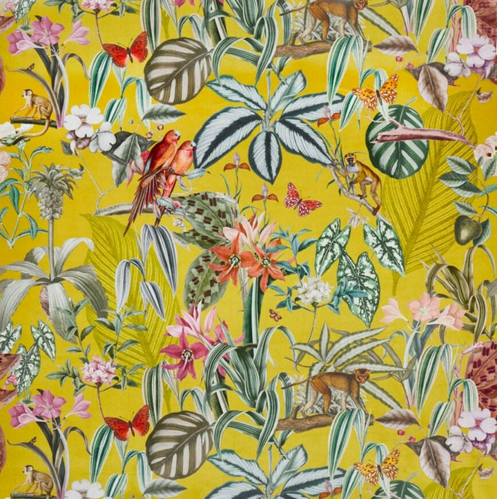 Prestigious - Barbados - Citron - Maximalist Tropical Landscape Velvet Cushion Cover - Handmade Throw Pillow Designer Home Decor.