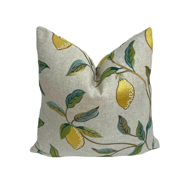 William Morris - Lemon Tree Embroidery - Bay Leaf / Lemon - Exquisitely Detailed Embroidered Classic Designer Cushion Cover - Handmade Throw.