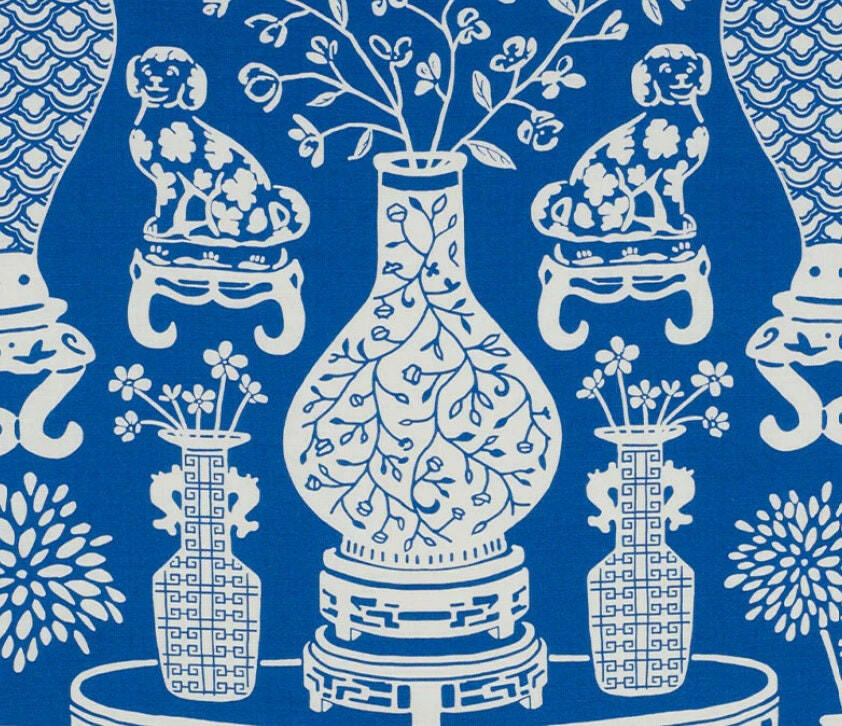 Schumacher - Hellene - Blue - Preppy Chinoiserie Designer Cushion Cover - Handmade Throw Pillow - Luxury Home Decor.