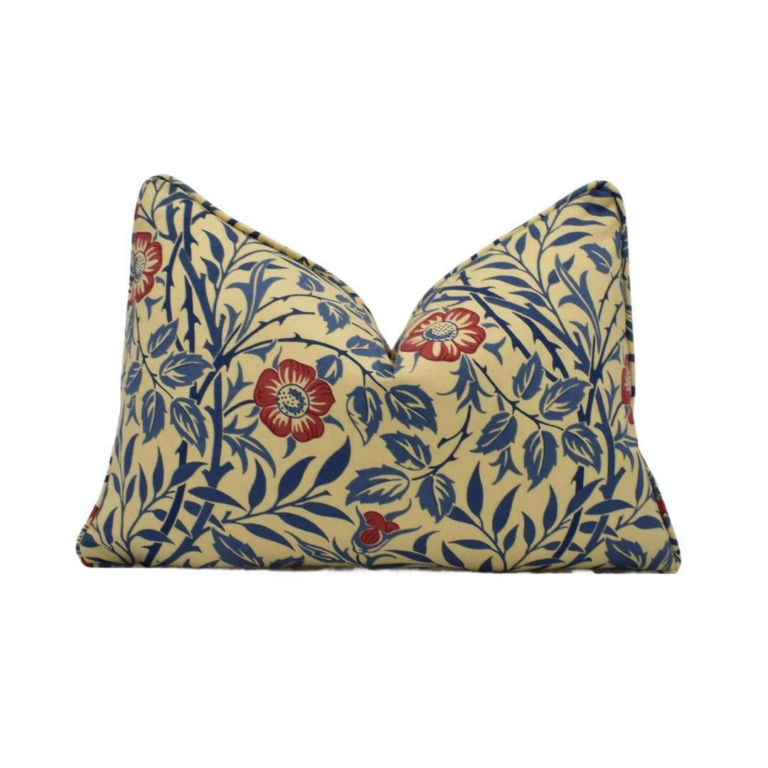 William Morris - Sweet Briar - Indigo / Red - Bittersweet Rose & Thorns Classic Morris Designer Cushion Cover - Luxury Throw Pillow Handmade.