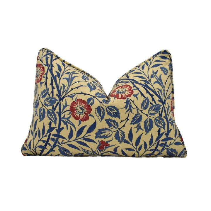 William Morris - Sweet Briar - Indigo / Red - Bittersweet Rose & Thorns Classic Morris Designer Cushion Cover - Luxury Throw Pillow Handmade.