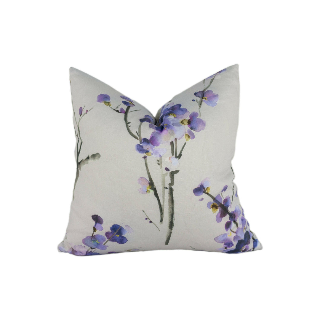 Voyage - Seville - Violet / Stone - Beautiful Japanese Cherry Blossom Cushion Cover - Handmade Throw Pillow Designer Home Decor.