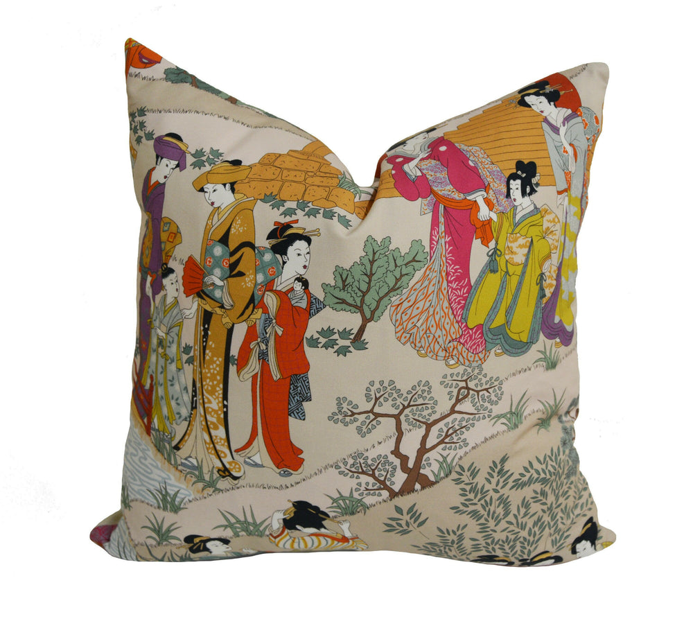 Manuel Canovas - Geishas - Fuchsia - Intricate Japanese Garden Designer Cushion Cover - Handmade Throw Pillow - Designer Home Decor.