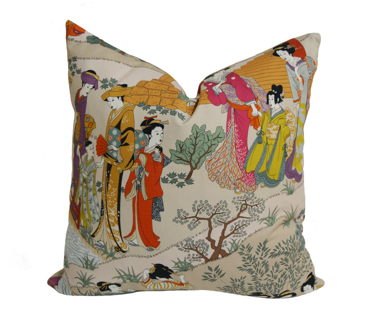 Manuel Canovas - Geishas - Fuchsia - Intricate Japanese Garden Designer Cushion Cover - Handmade Throw Pillow - Designer Home Decor.