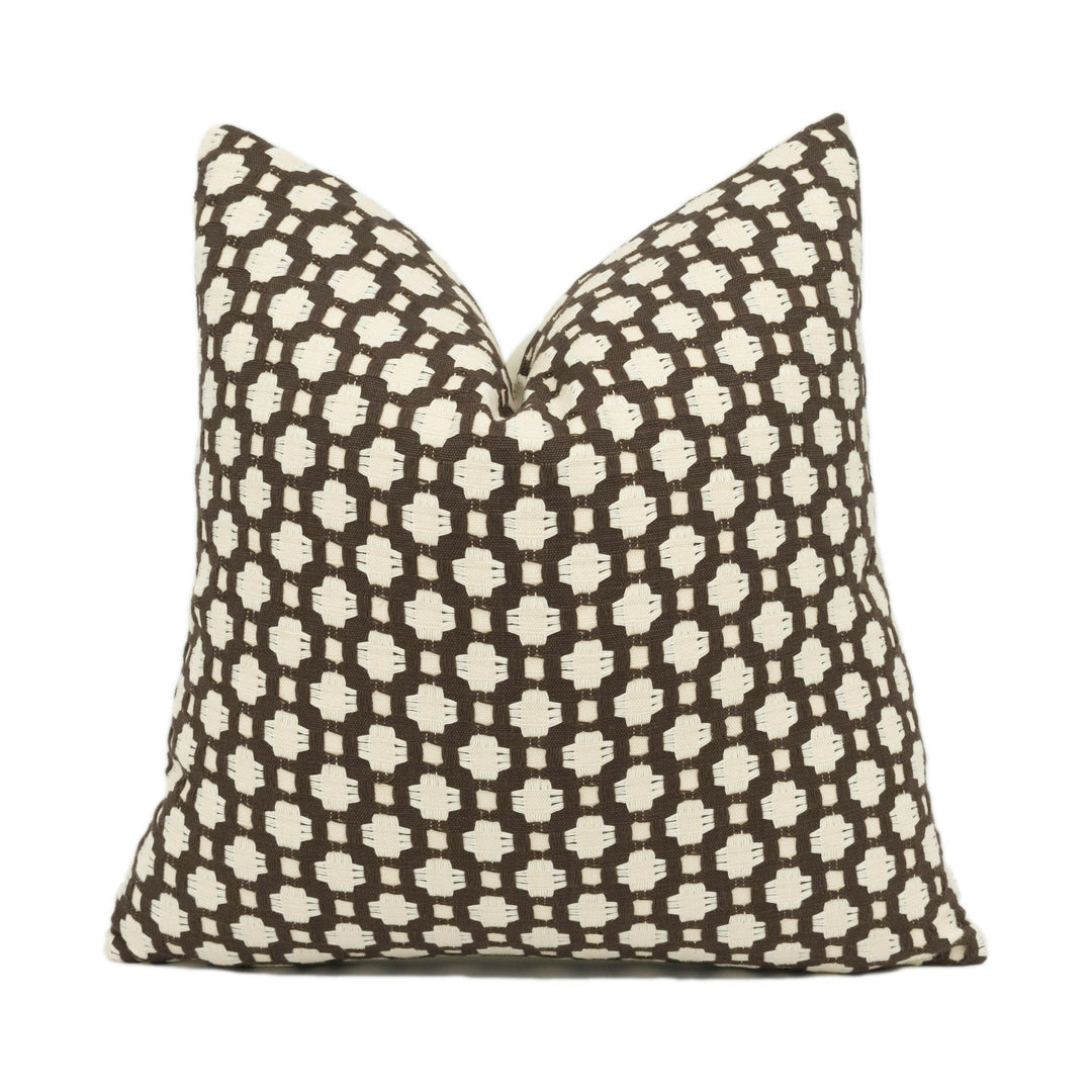 Schumacher - Betwixt - Bear / Ivory - Textural Woven Geometric Cushion Cover - Handmade Throw Pillow - Designer Home Décor.