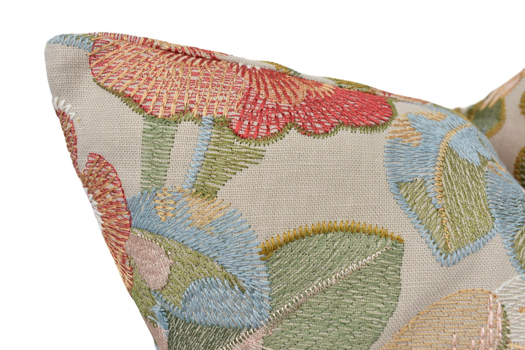 Colefax and Fowler - Tapestry Flowers - Coral - Unique Embroidered Floral Cushion Cover - Custom Arts and Crafts Pillow Cover - Colourful.