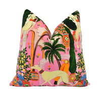 Thumbnail for a pink pillow with a picture of a dog and palm trees