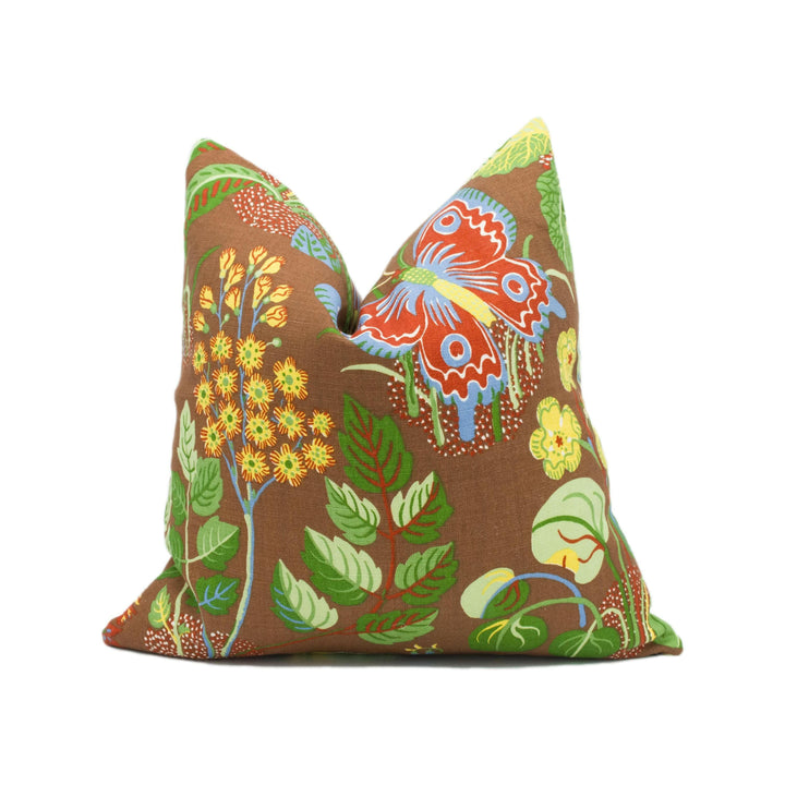 Schumacher - Exotic Butterfly - Brown - Signature Josef Frank Whimsical Butterfly Designer Cushion Cover - Luxury Throw Pillow - Handmade.