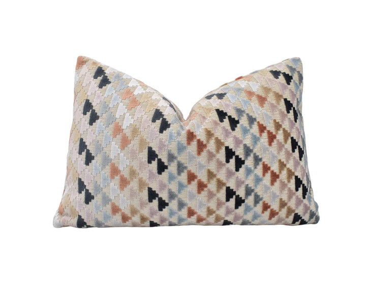 Harlequin - Vidi - Sky / Slate / Taupe - Playful Geometric Designer Velvet Cushion Cover - Blue Pink Beige Textured Luxury Throw Pillow