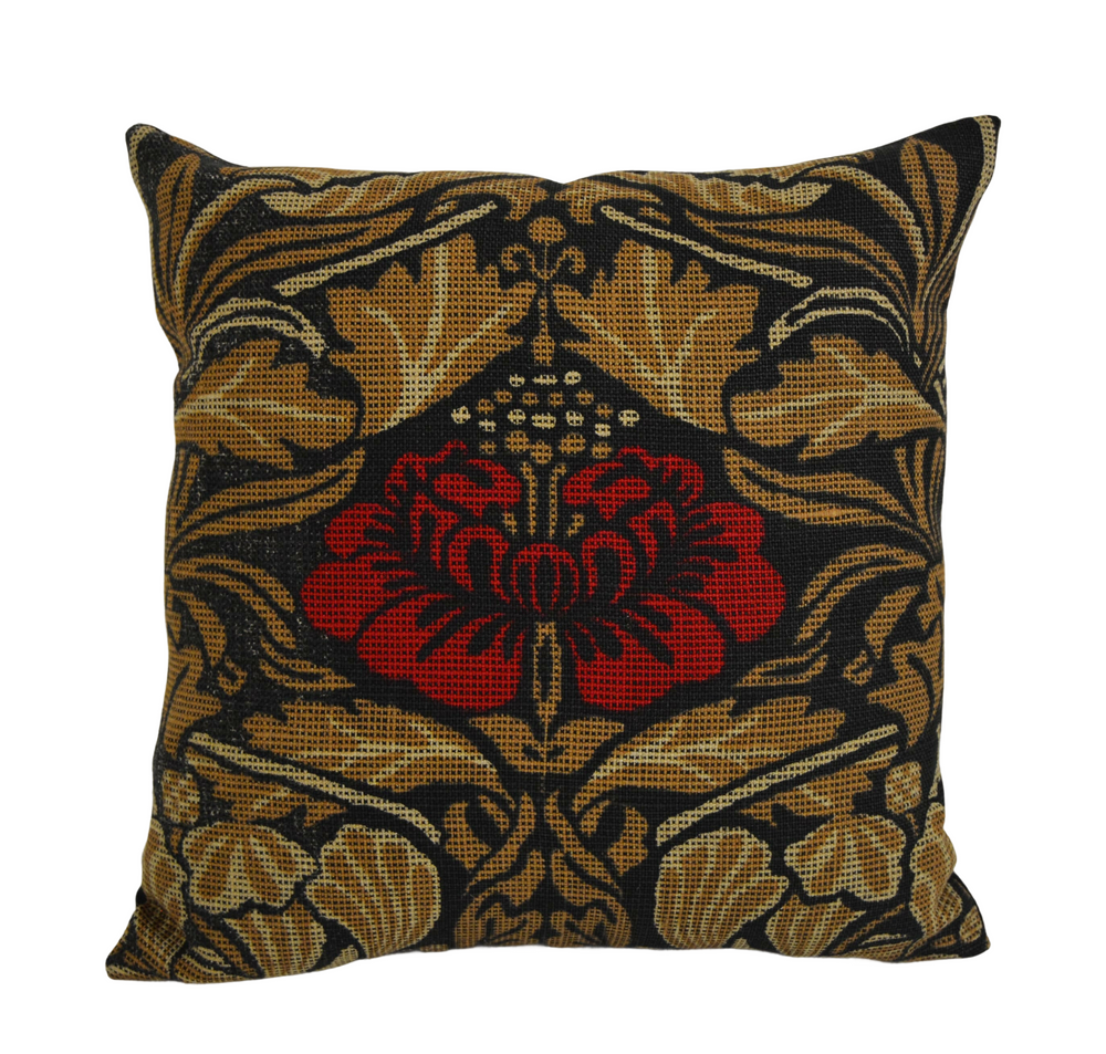 William Morris - Tulip and Rose - Black / Linen - Cushion Cover Throw Pillow Designer Home Decor.
