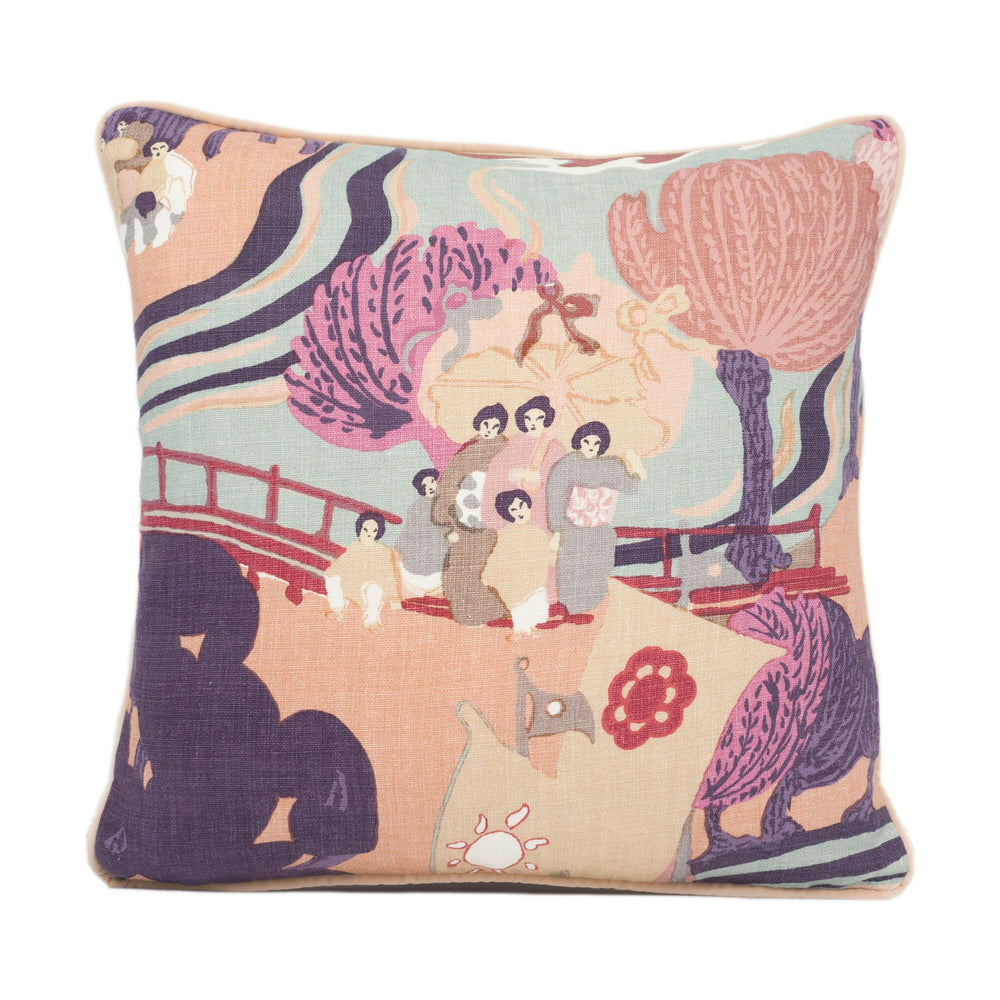 Schumacher - Pearl River - Blush - Vintage Asian Inspired Contrast Piped Cushion Cover - Handmade Throw Pillow - Designer Home Décor.