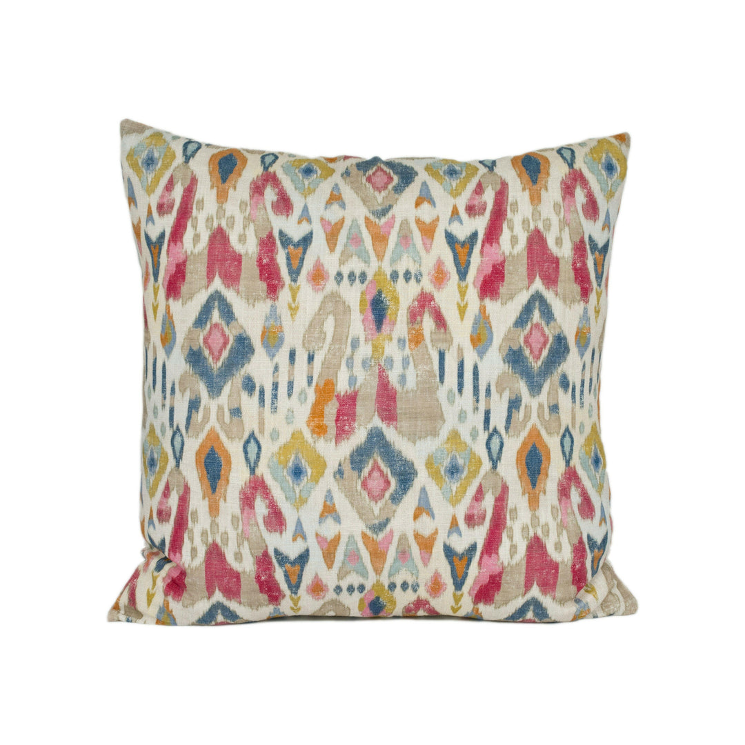 Jane Churchill - Jaru - Red / Multi - Exuberant Antique Ikat Designer Cushion Cover -Handmade Throw Pillow - Luxury Home Décor.