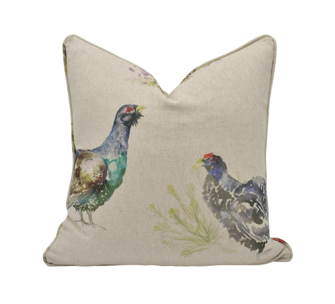 Voyage - Game Birds - Linen - Rustic Countryside Cushion Cover - Watercolour Bird Throw Pillow - Custom Linen Country Pillow Cover Handmade.