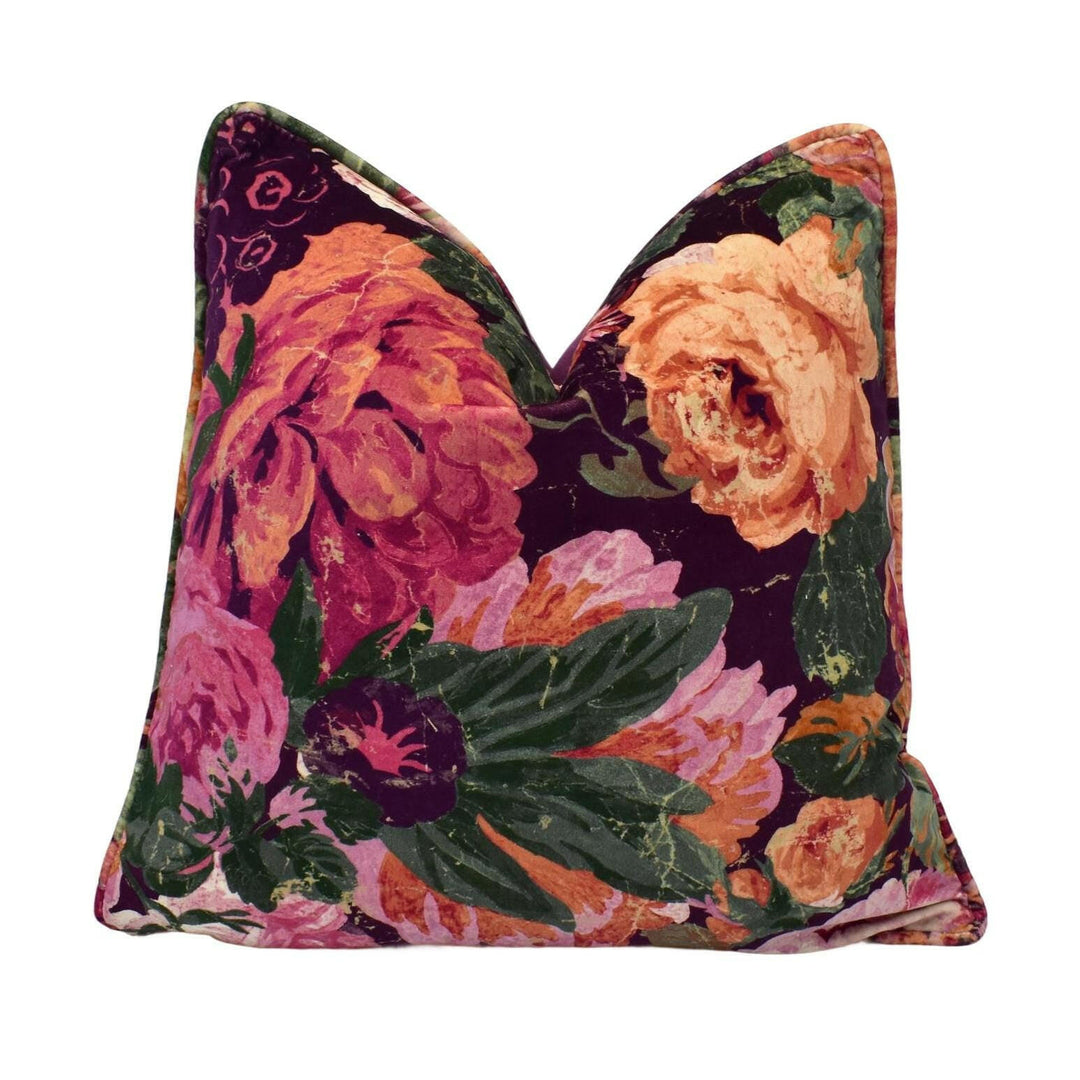 Sanderson - Very Rose and Peony - Wild Plum - Dramatic Floral Bloom Designer Velvet Cushion Cover - Luxury Throw Pillow - Handmade Home.