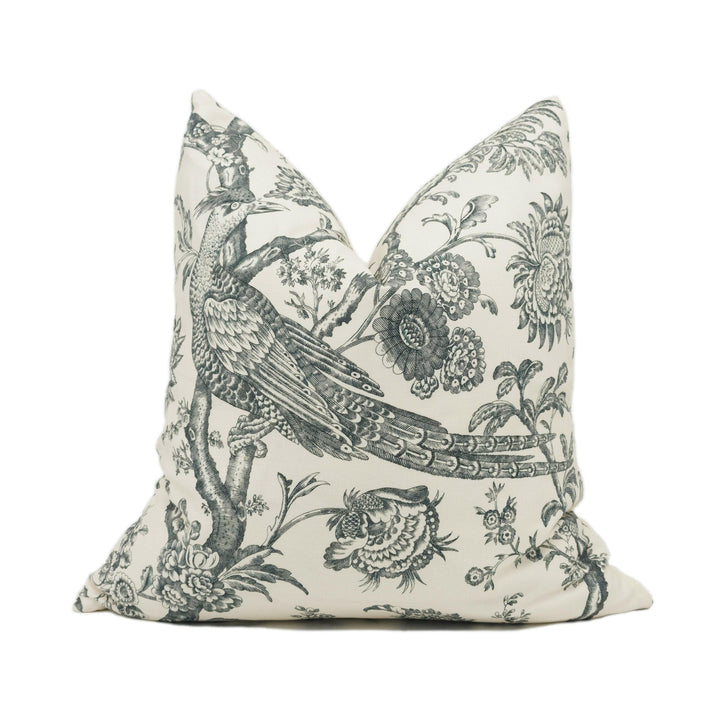 Brunschwig & Fils - Cevennes print - Onyx - Floral Chinoiserie Inspired Bird Cushion Cover - Handmade Throw Pillow - Designer Home Décor.