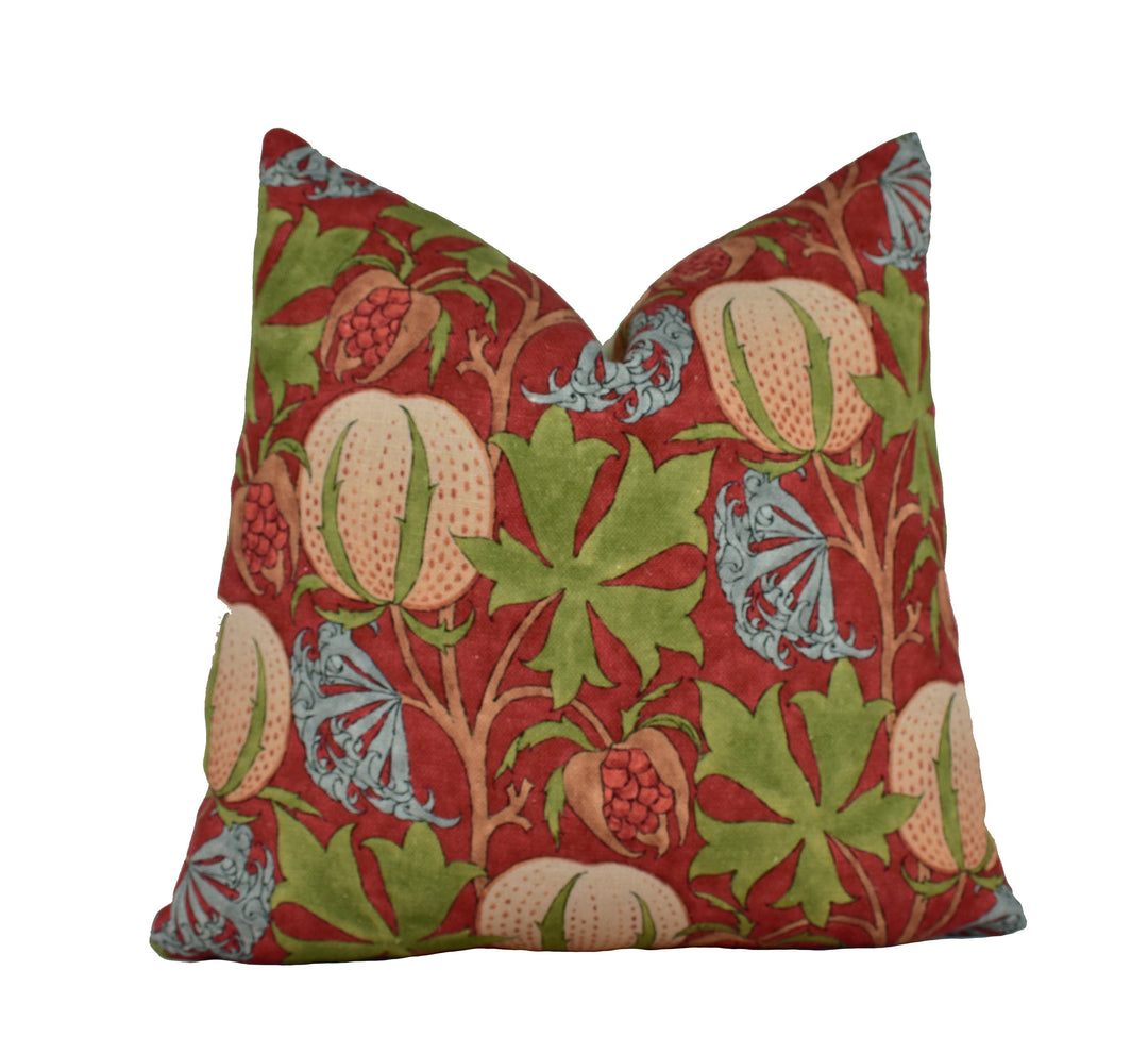 GP and J Baker - Pumpkins - Red / Green - Inspired 20th Century Archival Bloc Print Designer Cushion Cover - Luxury Throw Pillow - Handmade