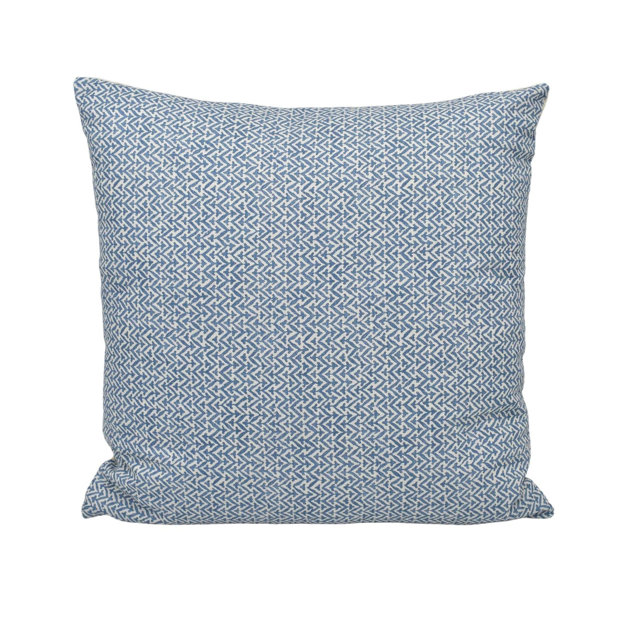 a blue and white pillow on a white background