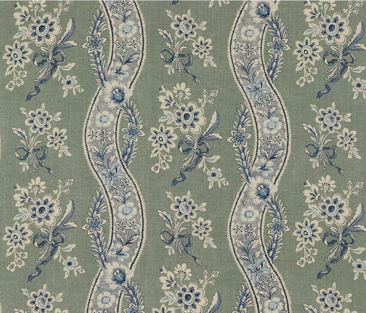 Schumacher - Le Castellet - Gris & Bleu - Provençal Motif Floral Ribbon - Designer Cushion Cover Handmade Throw Pillow - Luxury Home Decor.