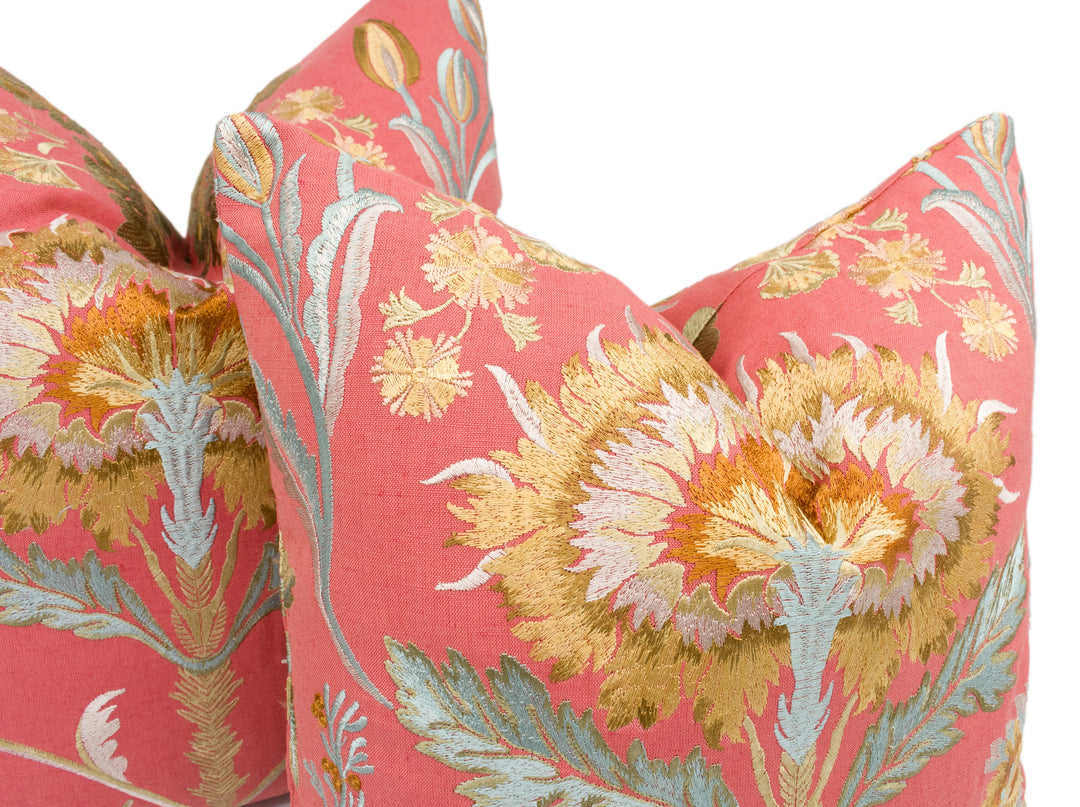 Colefax & Fowler – Dianthus – Red – Cushion Cover – Grand Floral Embroidery