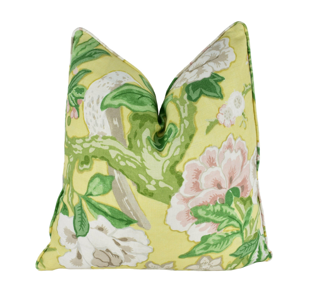Schumacher / Mary McDonald - Bermuda Blossoms - Yellow - Bold Traditional Floral Cushion Cover - Handmade Throw Pillow Designer Home Decor.
