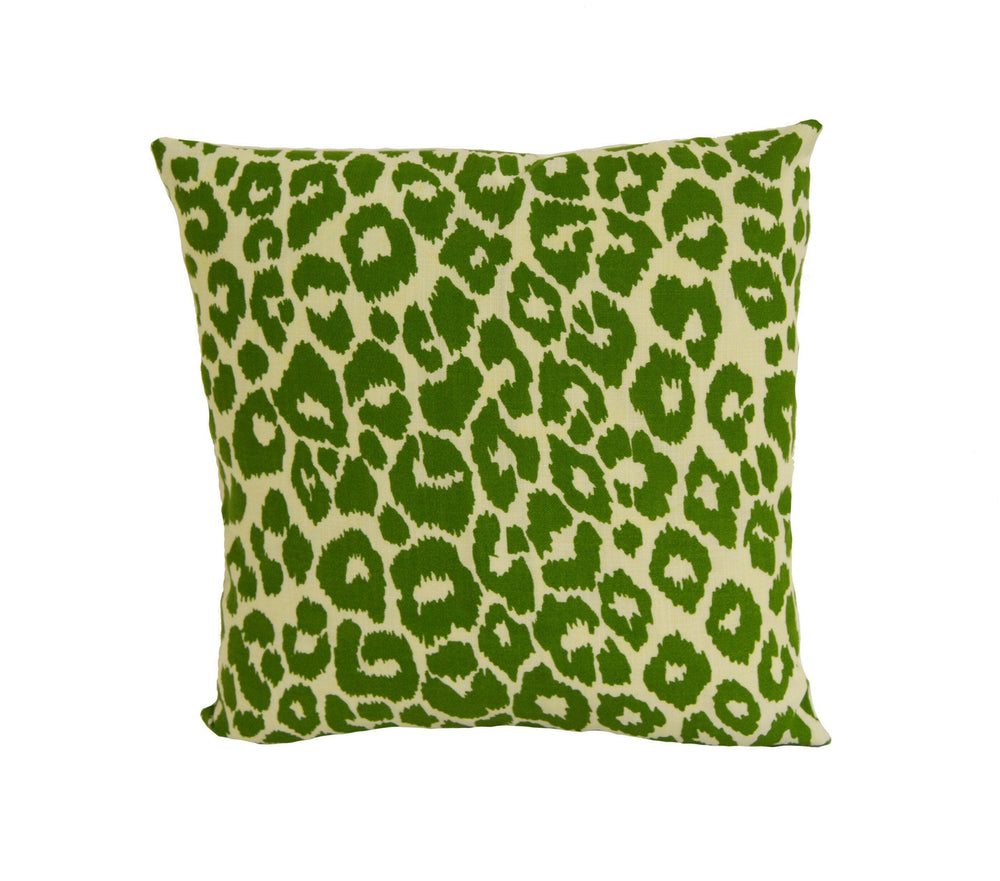 Schumacher - Iconic Leopard - Green - Chic Animal Print Designer Cushion Cover - Cat Print Throw Pillow Cover - Green White Pillow.