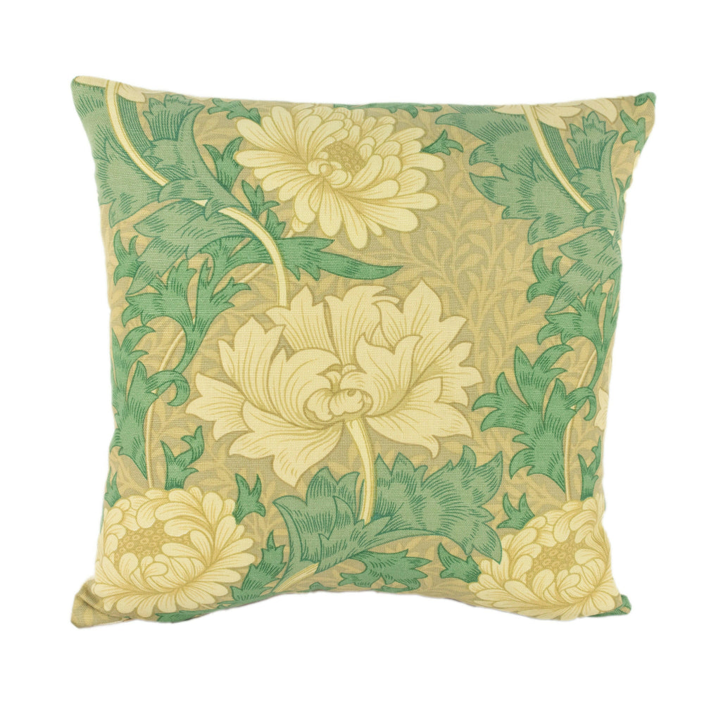 William Morris - Chrysanthemum - Green / Ivory on Linen - Cushion Cover Pillow Throw Stunning Designer Home Decor.