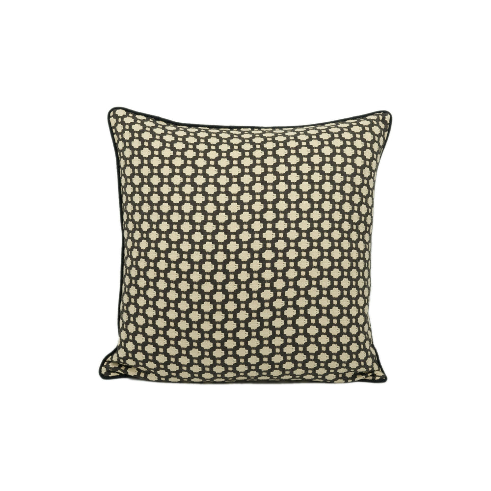 Schumacher - Betwixt - Charcoal / Ecru - Textural Woven Geometric Contrast Piped Cushion Cover - Handmade Throw Pillow - Designer Home Décor.