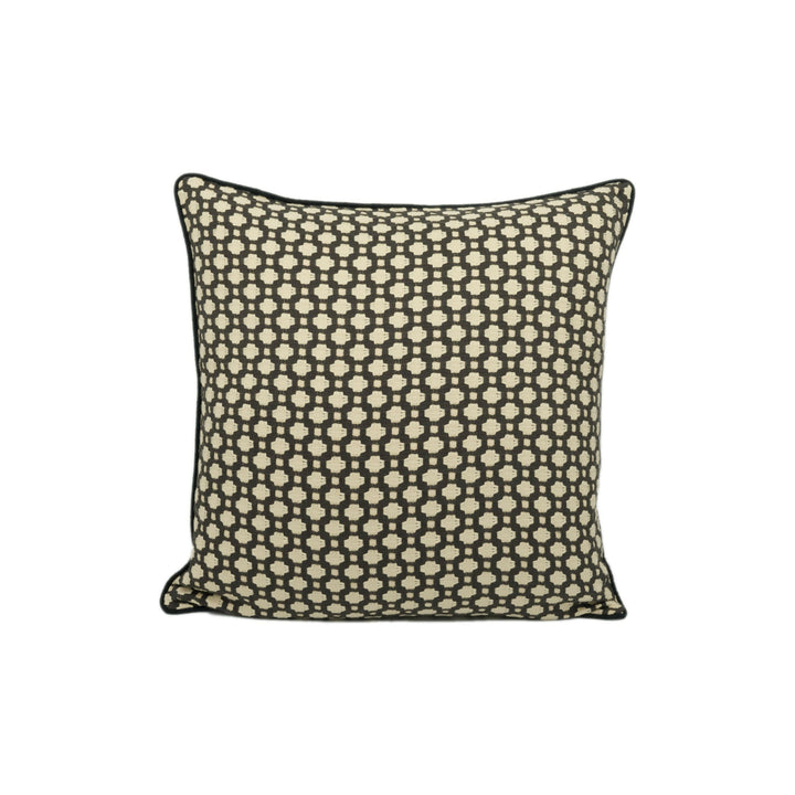 Schumacher - Betwixt - Charcoal / Ecru - Textural Woven Geometric Contrast Piped Cushion Cover - Handmade Throw Pillow - Designer Home Décor.