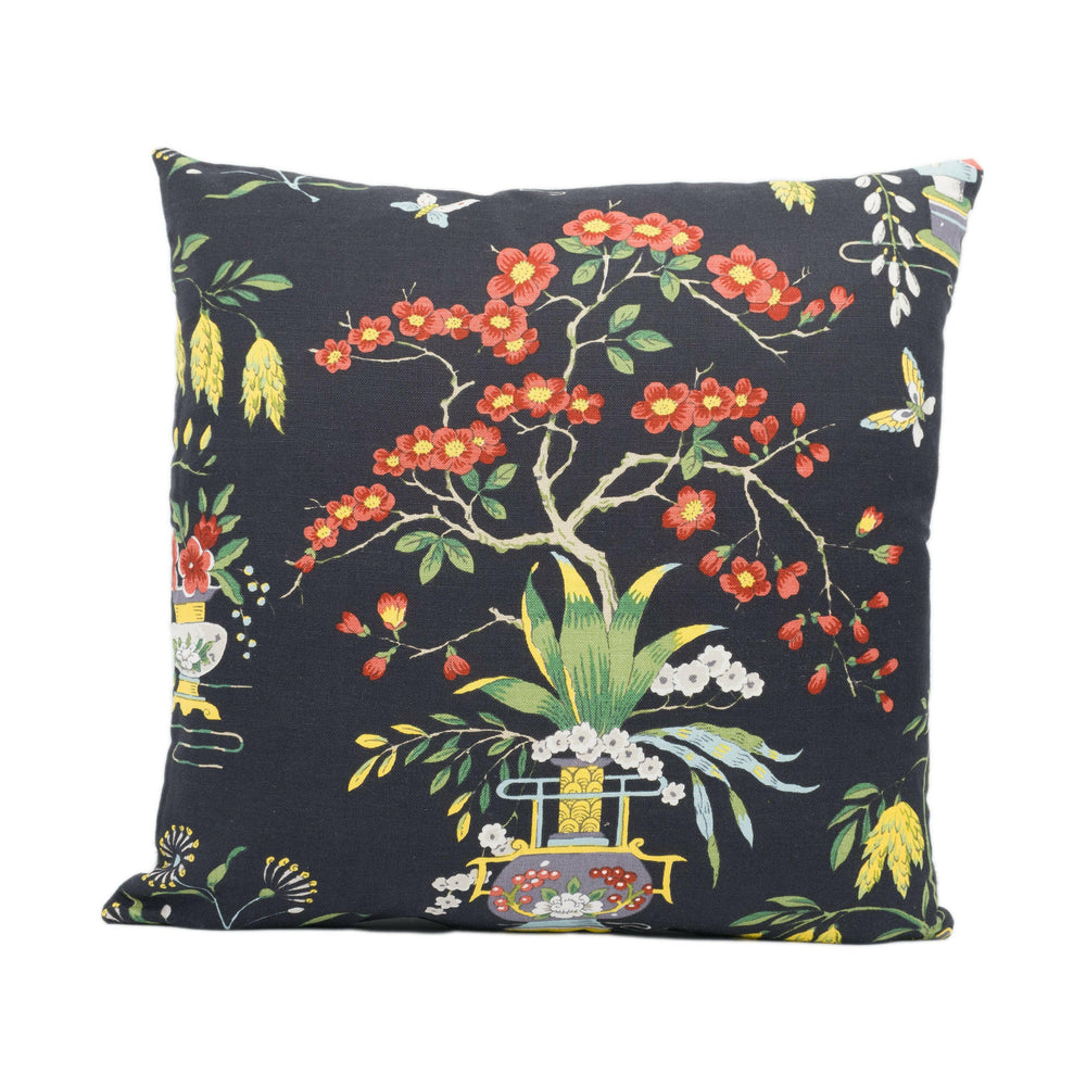 Schumacher - Ming Vase - Black - Traditional Chinese Chinoiserie Designer Cushion Cover - Handmade Throw Pillow Designer Home Decor.