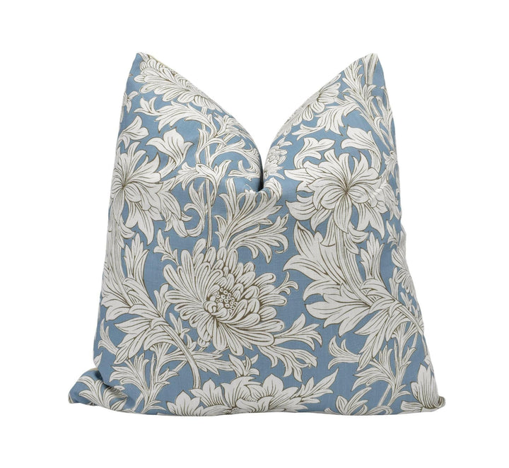 William Morris - Chrysanthemum Toile - Slate - Toile Floral Cushion Cover - Simply Blue Pillow Cover - Custom Designer Throw Pillow - Flower.