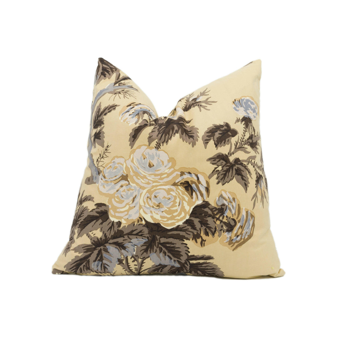 Schumacher - Pyne Hollyhock - Tobacco - Albert Hadley for Nancy Pyne - Classic Floral Chintz Cushion Cover - Luxury Handmade Throw Pillow.