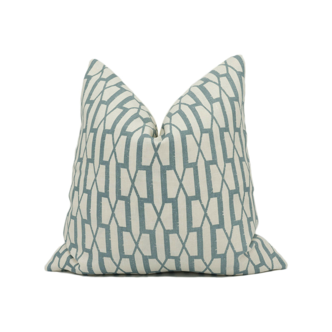 Schumacher - Belvedere - Peacock Blue - Sophisticated Modern Trellis Geometric Cushion Cover - Handmade Throw Pillow - Designer Home Décor.