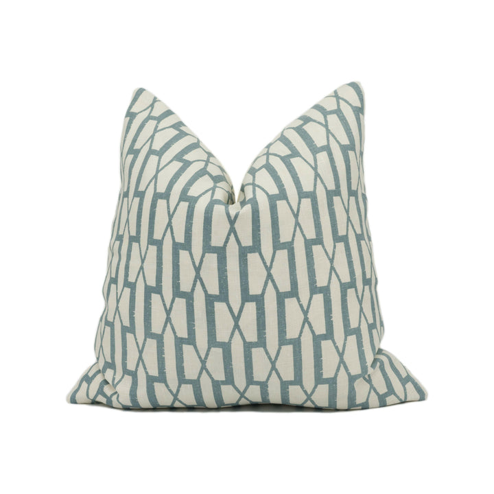 Schumacher - Belvedere - Peacock Blue - Sophisticated Modern Trellis Geometric Cushion Cover - Handmade Throw Pillow - Designer Home Décor.